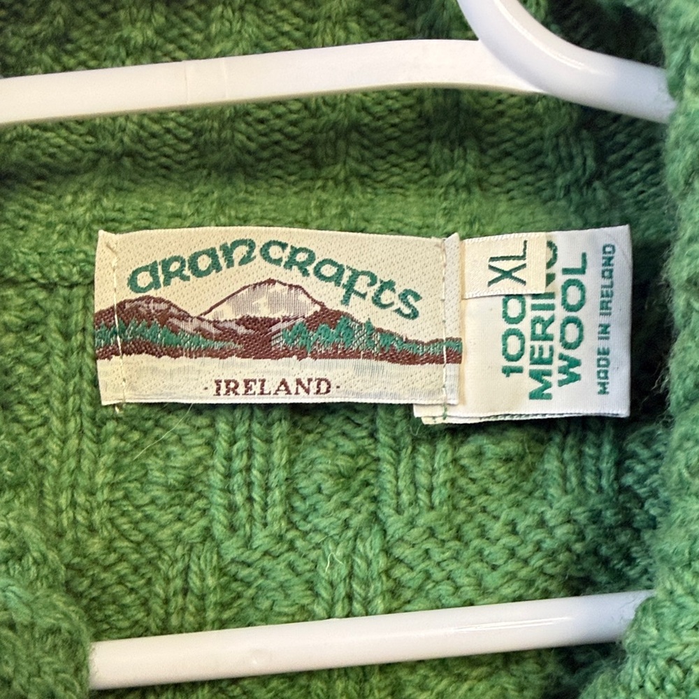 Aran Crafts Green Cable Knit Merino Wool Cardigan - Picture 3 of 5